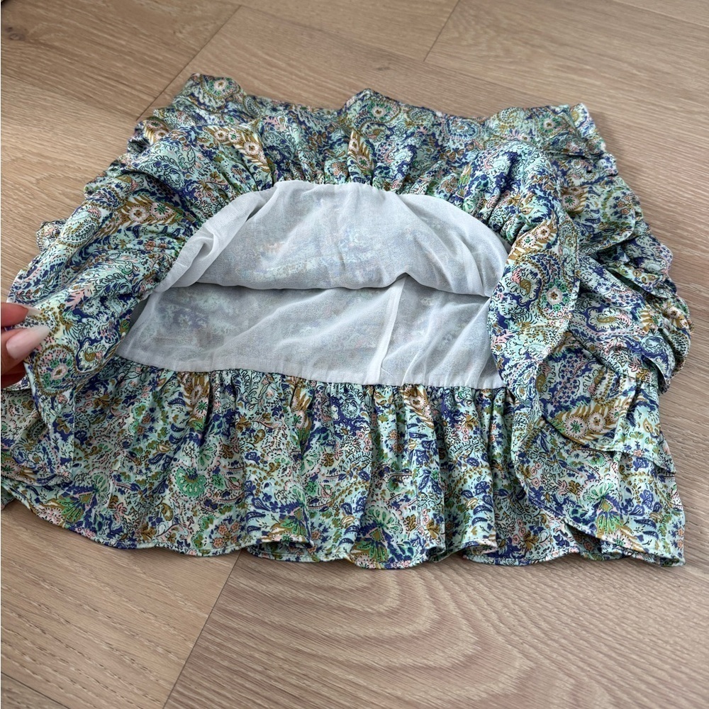 ZARA Multicolor Woven Polyester Paisley Ruffle Mini Skirt Lined Zip Mid Rise M - Picture 3 of 4